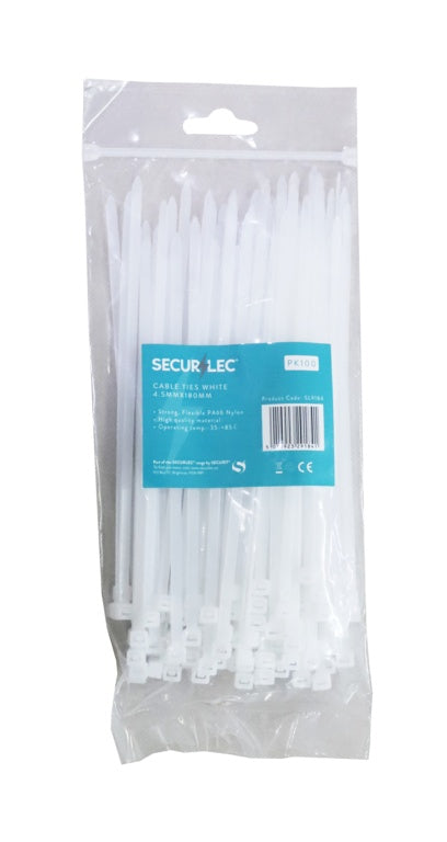 Securlec White Cable Ties - 5mm x 175mm Pack 100