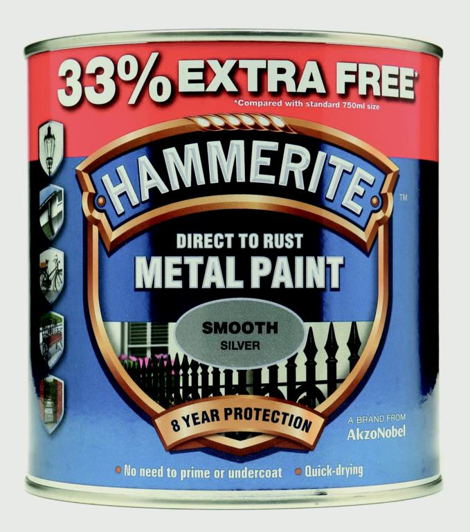 Hammerite Metal Paint Smooth 750ml + 33% Free - Silver