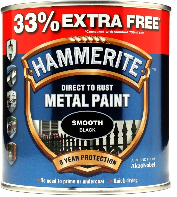 Hammerite Metal Paint Smooth 750ml + 33% Free - Black