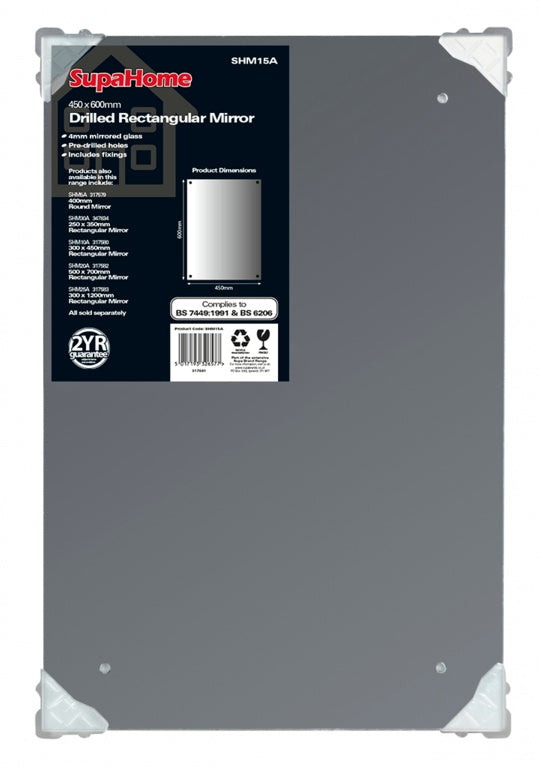 SupaHome Drilled Rectangular Mirror - 450x600mm
