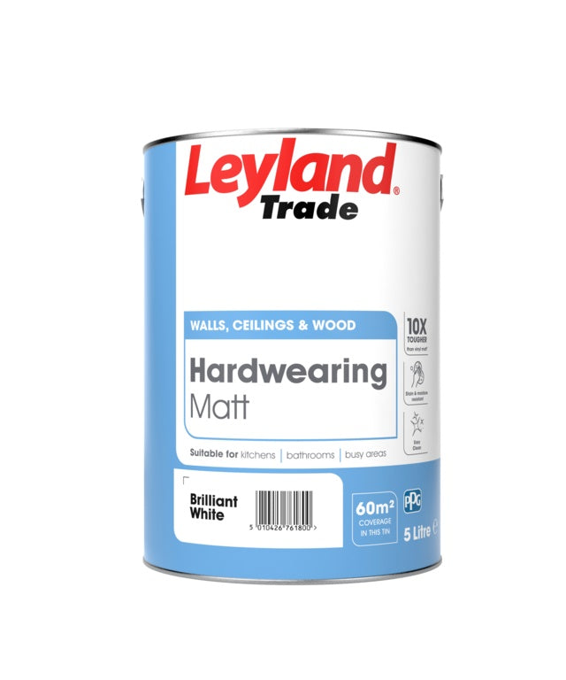 Leyland Trade Hardwearing Matt - 5L Brilliant White