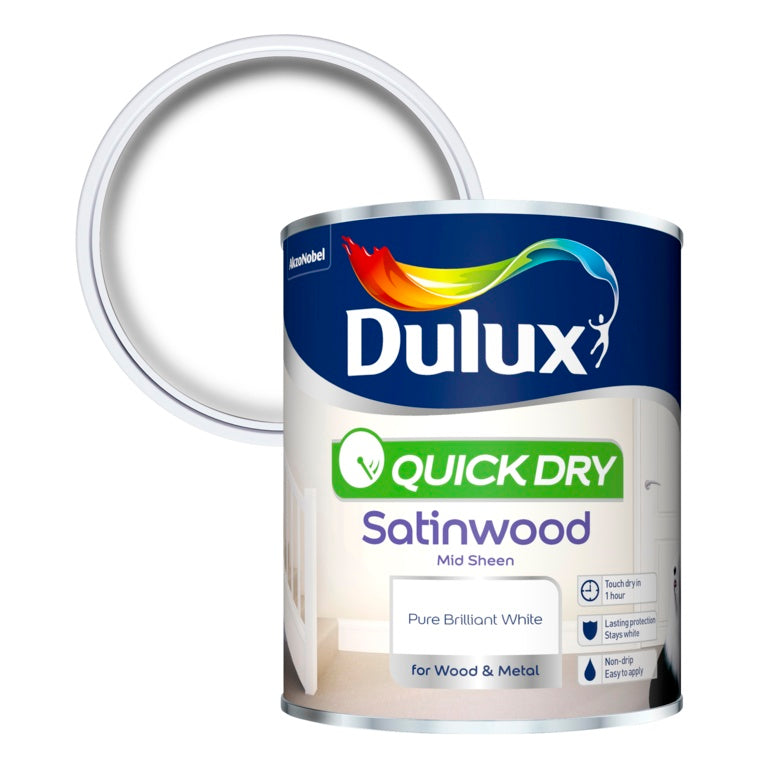 Dulux Quick Dry Satinwood 750ml - Pure Brilliant White