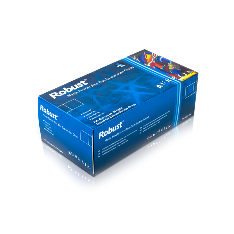 Aurelia Robust Nitrile Powder Free Blue Disposable Gloves - Large - Pack 100