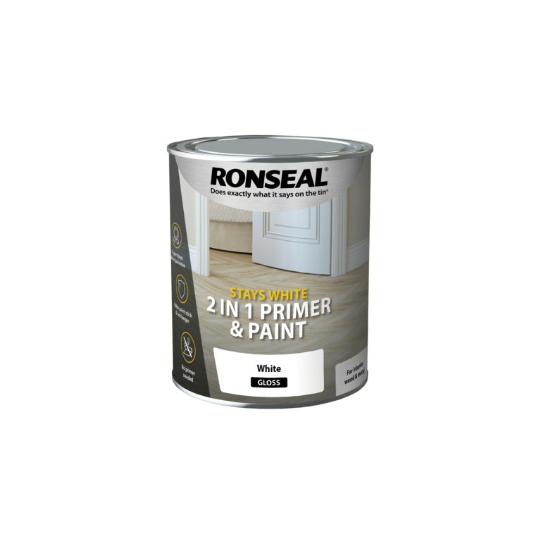 Ronseal Stay White 2in1 Primer & Paint 750ml - White Gloss