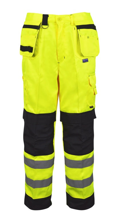 Black Knight Builders Hi Vis Trousers Yellow & Black - 40R