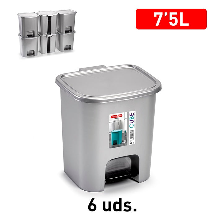 Plasticforte Pedal Bin 7.5L - Silver
