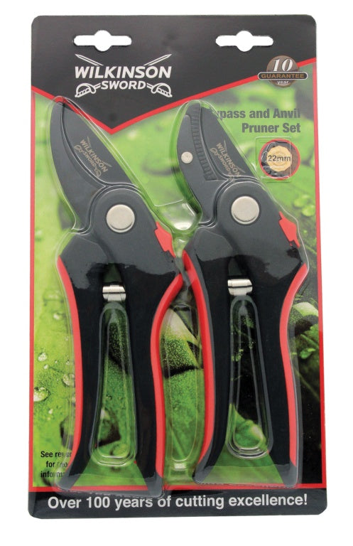 Wilkinson Sword Bypass & Anvil Pruners SetTwin Pack - On Blister Card