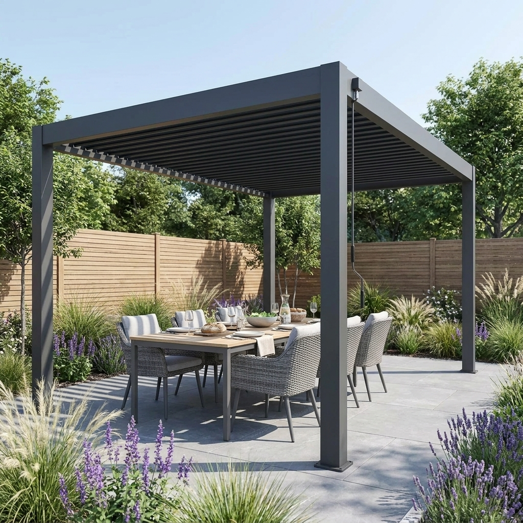 Aluminium Louvred Pergola 4m x 3m — Adjustable Roof, Matt Charcoal