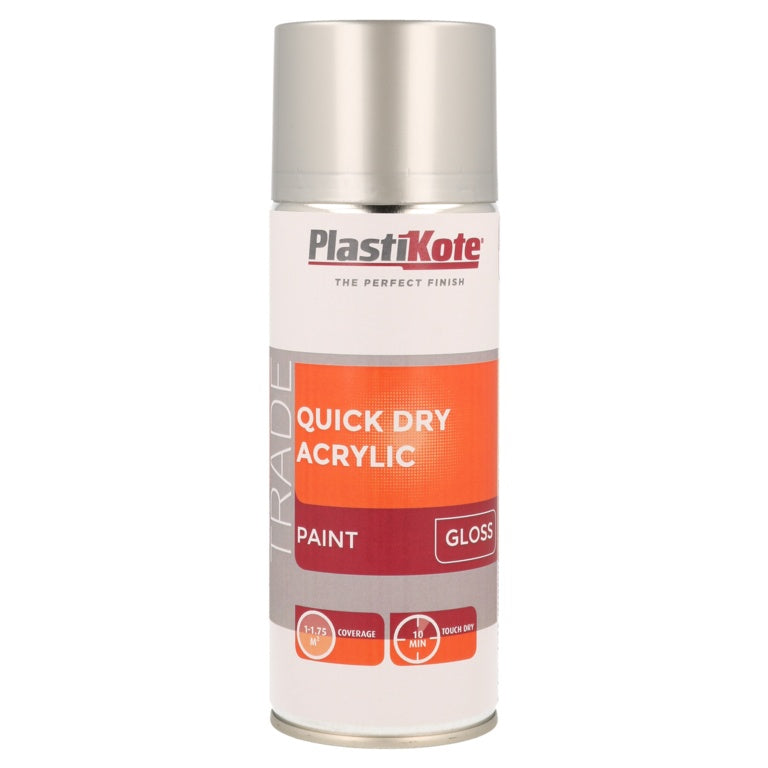 PlastiKote Quick Dry Acrylic Spray 400ml - Silver Gloss