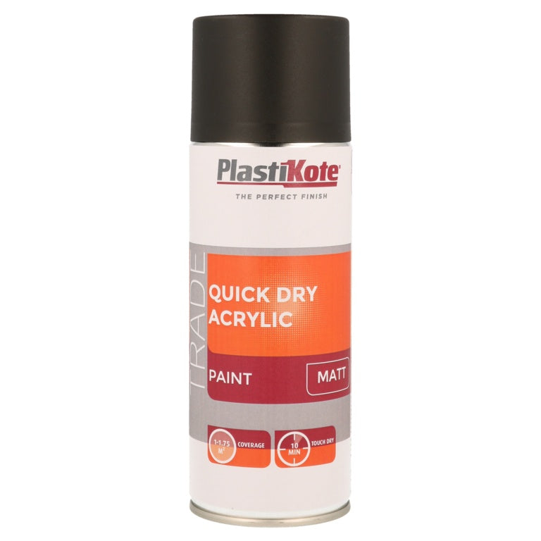 PlastiKote Quick Dry Acrylic Spray 400ml - Black Matt