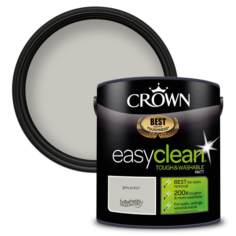 Crown Easyclean Matt Emulsion - 2.5L Grey Putty