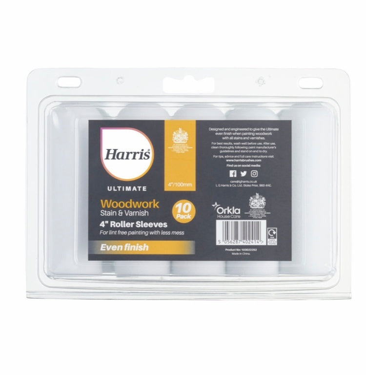 Harris Ultimate Woodwork Stain Varnish Sleeve - 4" 10 Pack