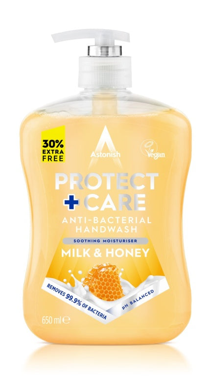 Astonish Protect + Care Anti Bacterial Handwash - 650ml Milk & Honey