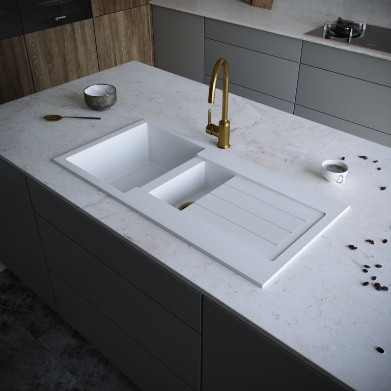 Ellsi Comite 1.5 Bowl Sink & Waste - White 100 x 50cm