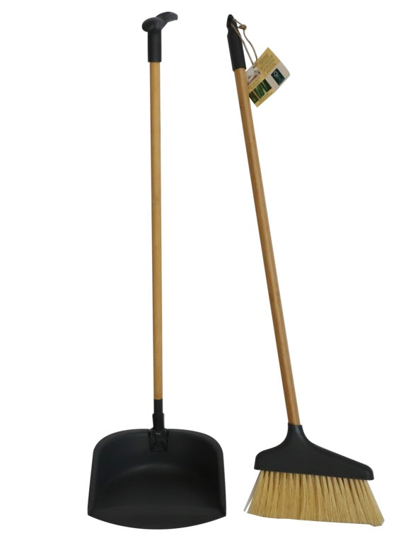 Groundsman Bamboo Long Handle Dustpan & Brush - 80cm x 25cm