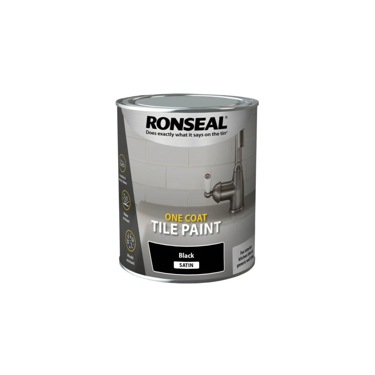 Ronseal One Coat Tile Paint 750ml - Black Satin