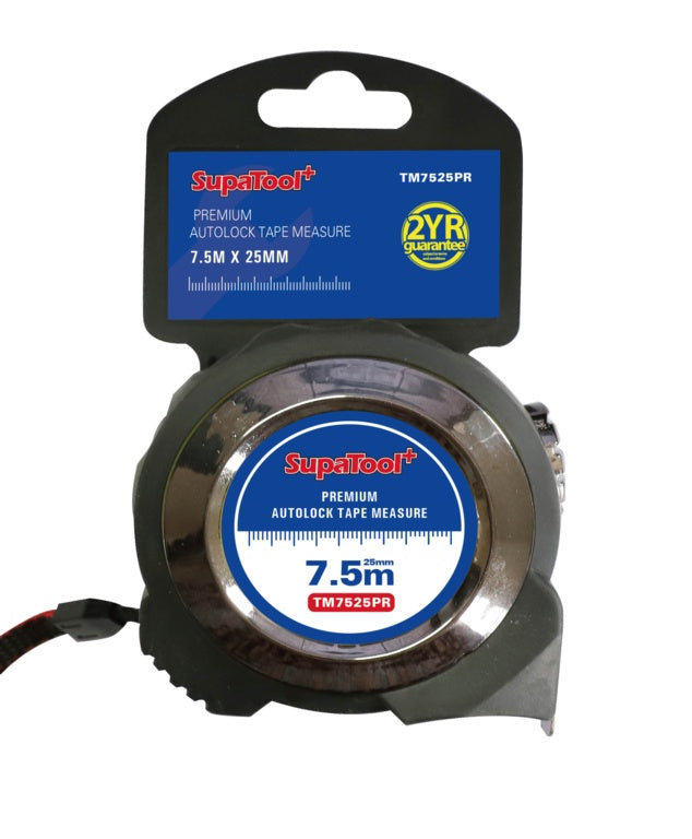 SupaTool Premium Auto Lock Tape Measure - 7.5m x 25mm