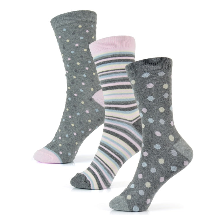 RJM Ladies Spot / Stripe Design Socks - Pack 3