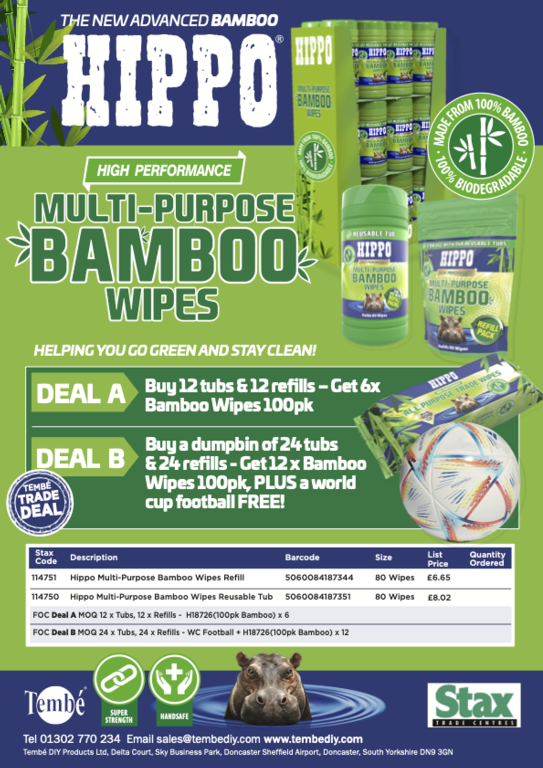 Hippo Multi Purpose Bamboo Wipes Deal A - Display