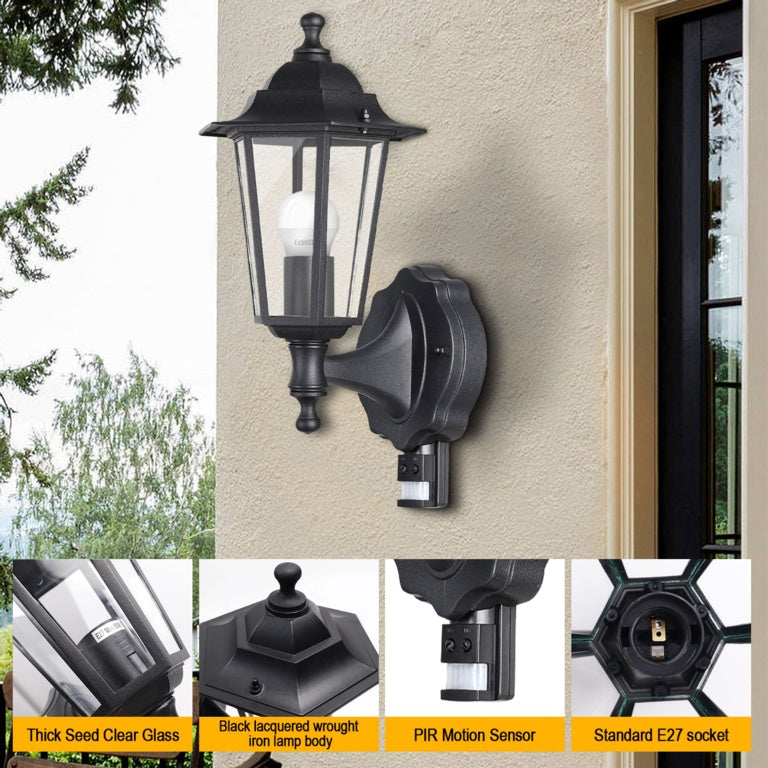 Extrastar Vintage Wall Light W/E27 L/H With PIR - Black