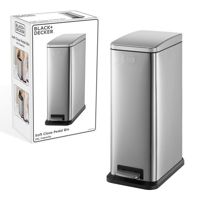 Black Decker Slimline Soft Close Pedal Bin - 20L