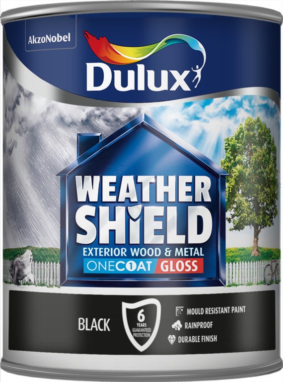 Dulux Weathershield One Coat Gloss 750ml - Black