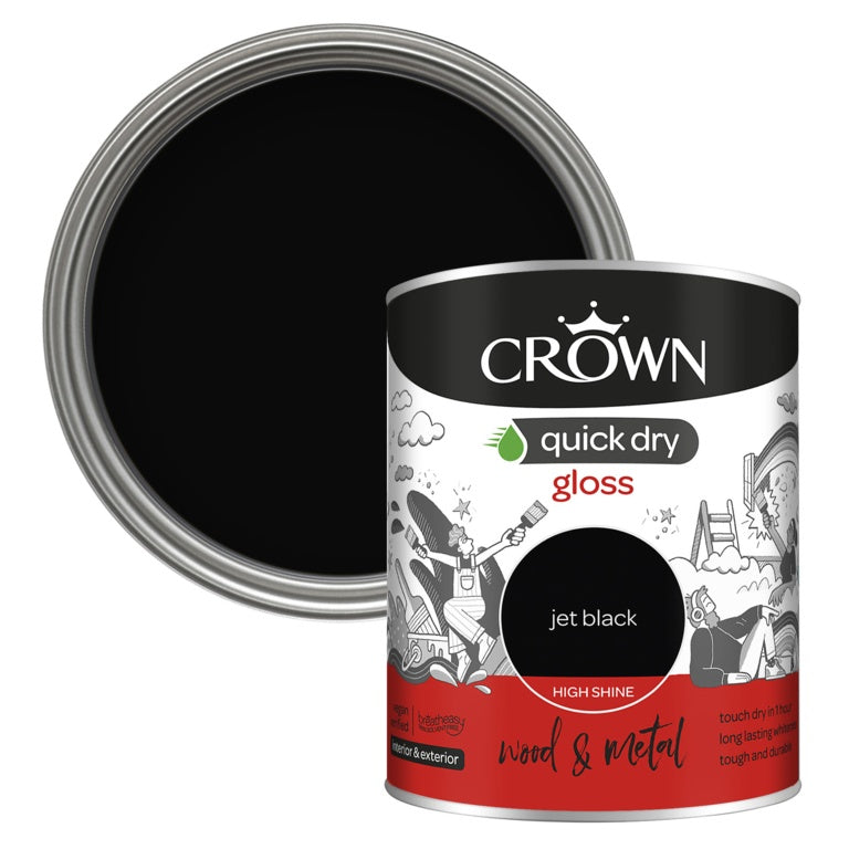 Crown Wood & Metal Quick Dry Gloss - 750ml Jet Black