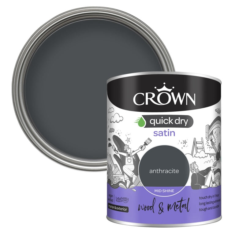Crown Wood & Metal Quick Dry Satin - 750ml Anthracite
