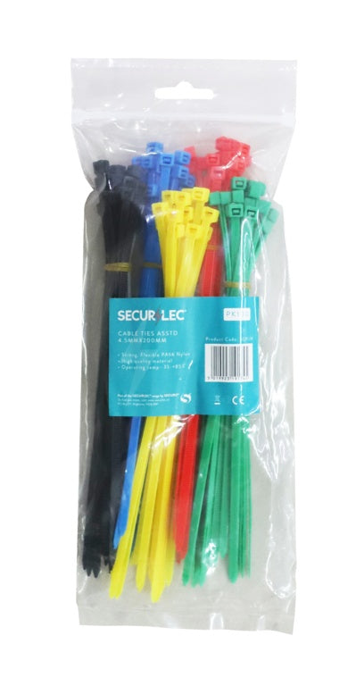 Securlec Cable Ties Assorted - 4.5x200mm Pack 100