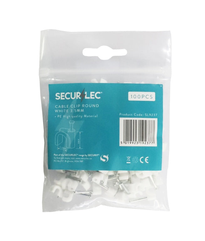 Securlec Cable Clip Flat White - 3.5mm 100 Piece