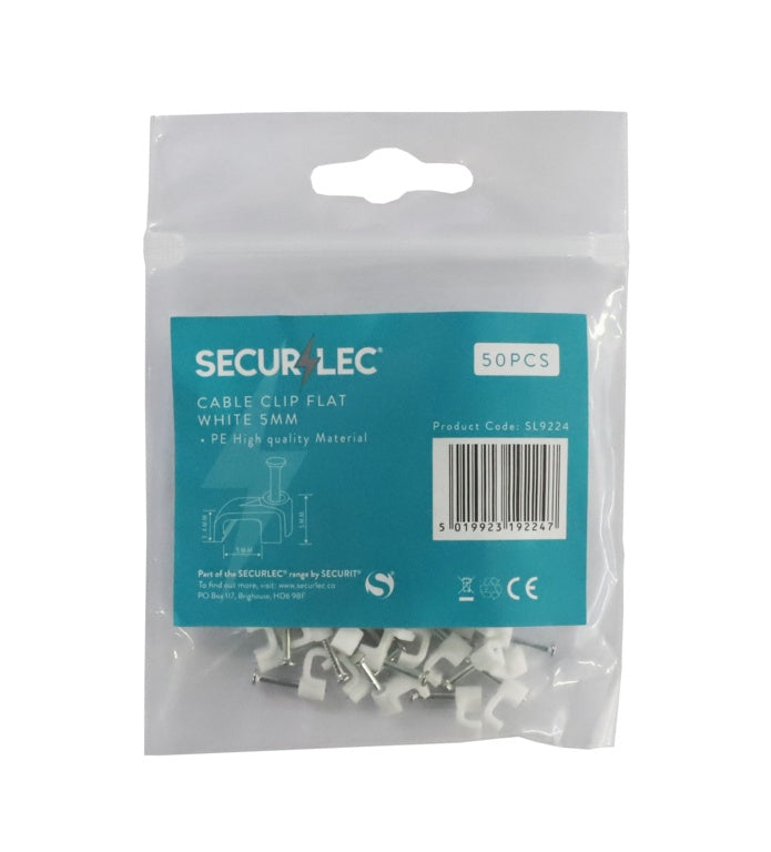 Securlec Cable Clip Flat White - 5mm 50 Piece