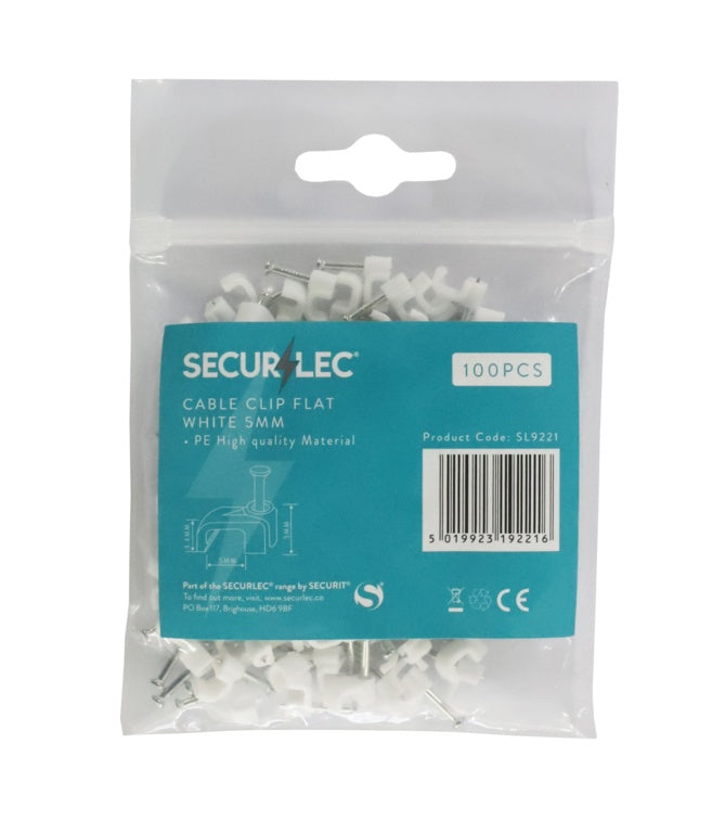 Securlec Cable Clip Flat White - 5mm 100 Piece
