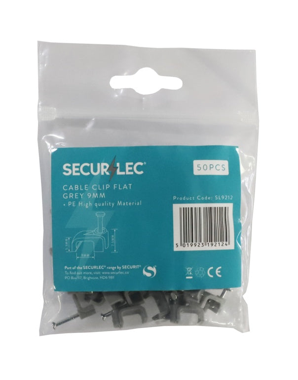 Securlec Cable Clip Flat Grey - 9mm 50 Pieces