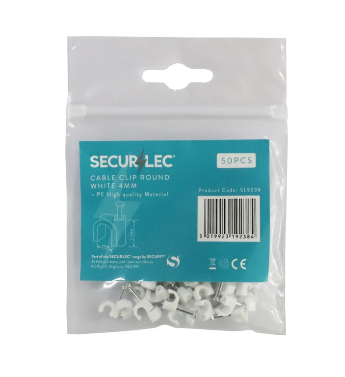 Securlec Cable Clip Round White - 4mm 50 Piece