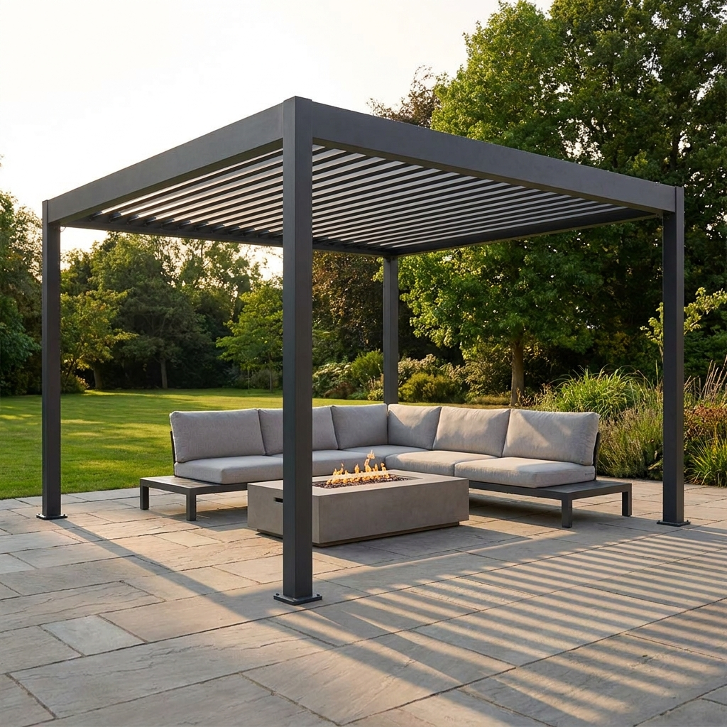Aluminium Louvred Pergola 4m x 4m — Adjustable Roof, Matt Charcoal