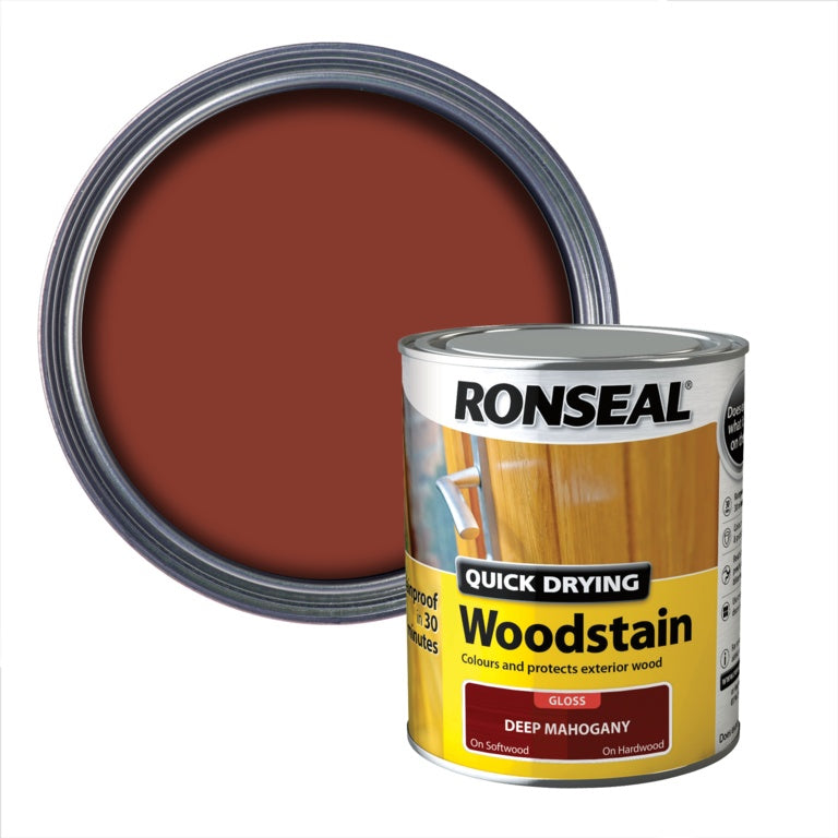 Ronseal Quick Drying Woodstain Gloss 750ml - Deep Mahogany