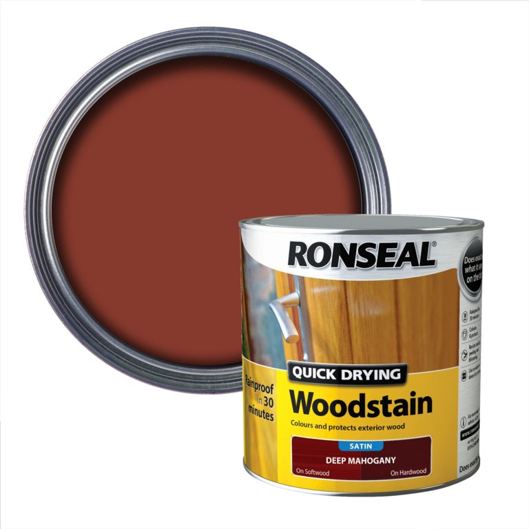 Ronseal Quick Drying Woodstain Satin 2.5L - Deep Mahogany