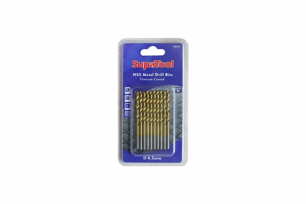 SupaTool Titanium Coated HSS Drill Bits - 4.5x80mm 10 Piece