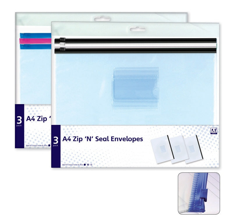Anker A4 Zip & Seal Plastic Envelopes - Pack 3