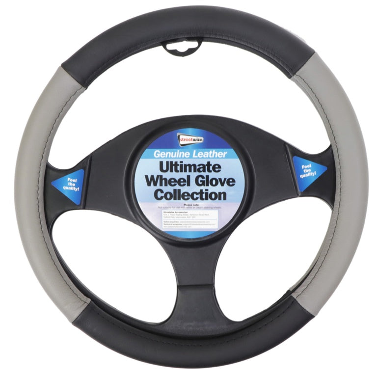 Streetwize Steering Wheel Glove - Black/Grey Genuine Leather