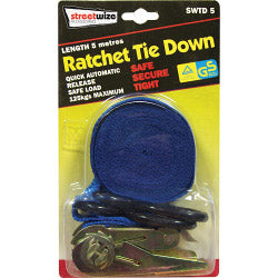 Streetwize Ratchet Tie Down with S Hook - 5m