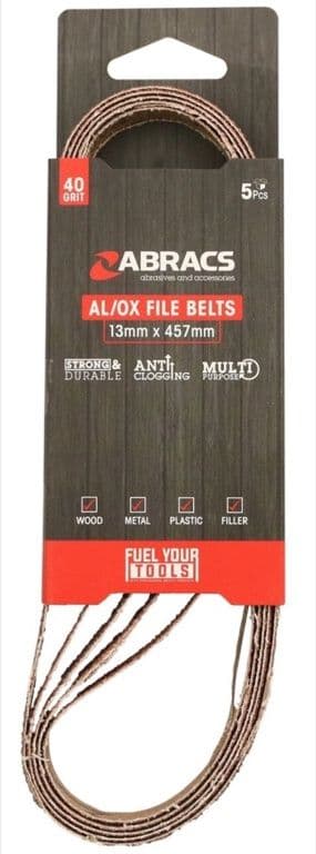 Abracs AL/OX File Belts 13mm x 457mm Pack 5 - 40 Grit