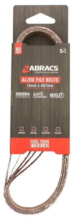 Abracs AL/OX File Belts 13mm x 457mm Pack 5 - 80 Grit