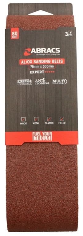 Abracs AL/OX Sanding Belt 75mm x 533mm - 80 Grit