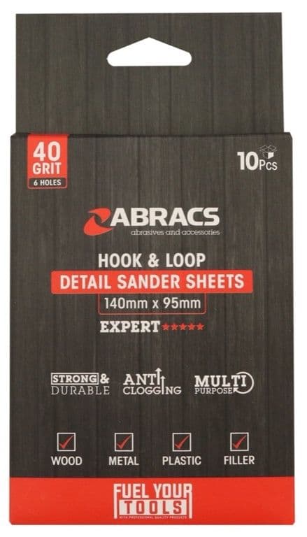 Abracs Hook & Loop Detail Sanding Sheets - 95 x 140 40g Coarse