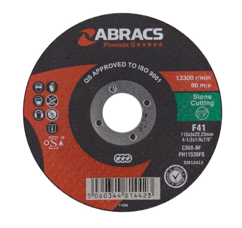 Abracs Phoenix Flat Stone Cutting Disc - 115mm x 3.0mm x 22.23mm