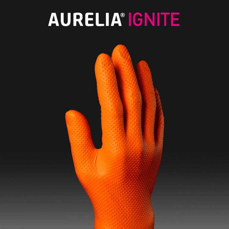Aurelia Ignite Heavy Duty Orange Powder Free Nitrile Gloves - X large