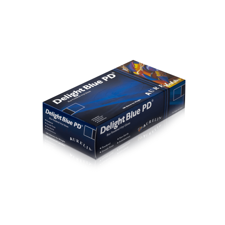 Aurelia Vinyl Powdered Disposable Blue Gloves - Medium - Pack 100