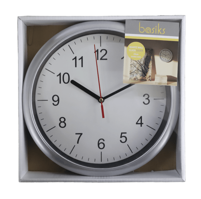 Basiks 23cm Quartz Wall Clock - Silver