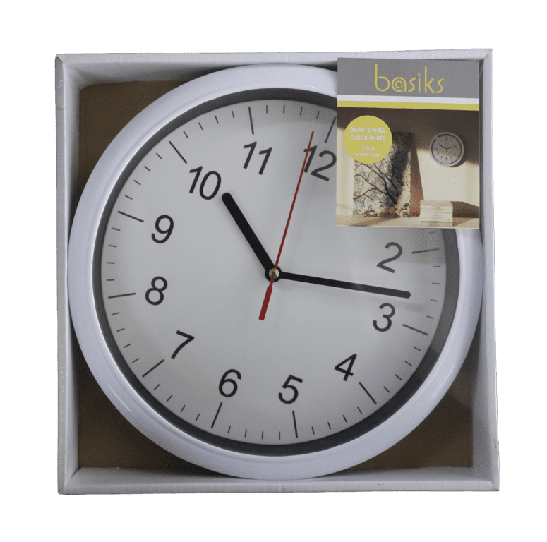 Basiks 23cm Quartz Wall Clock - White